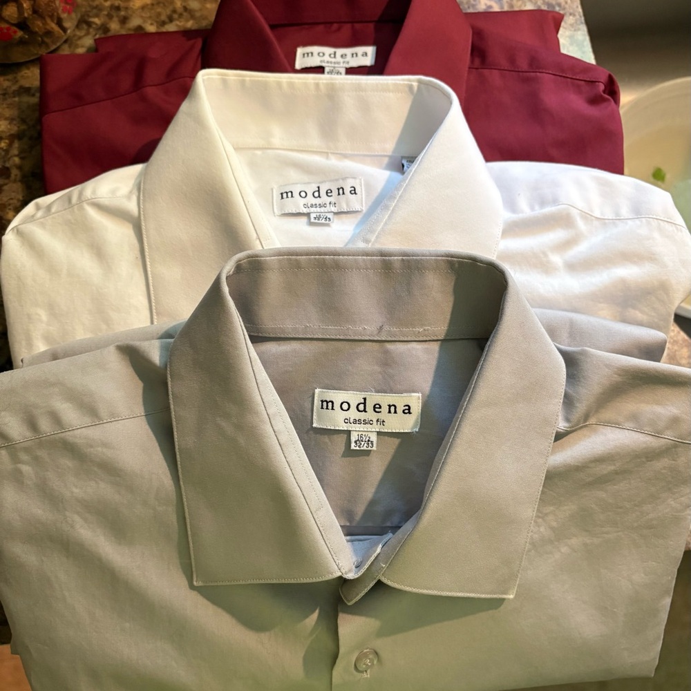 Modena Men's Dress Shirt Set - Burgundy, White, and Gray